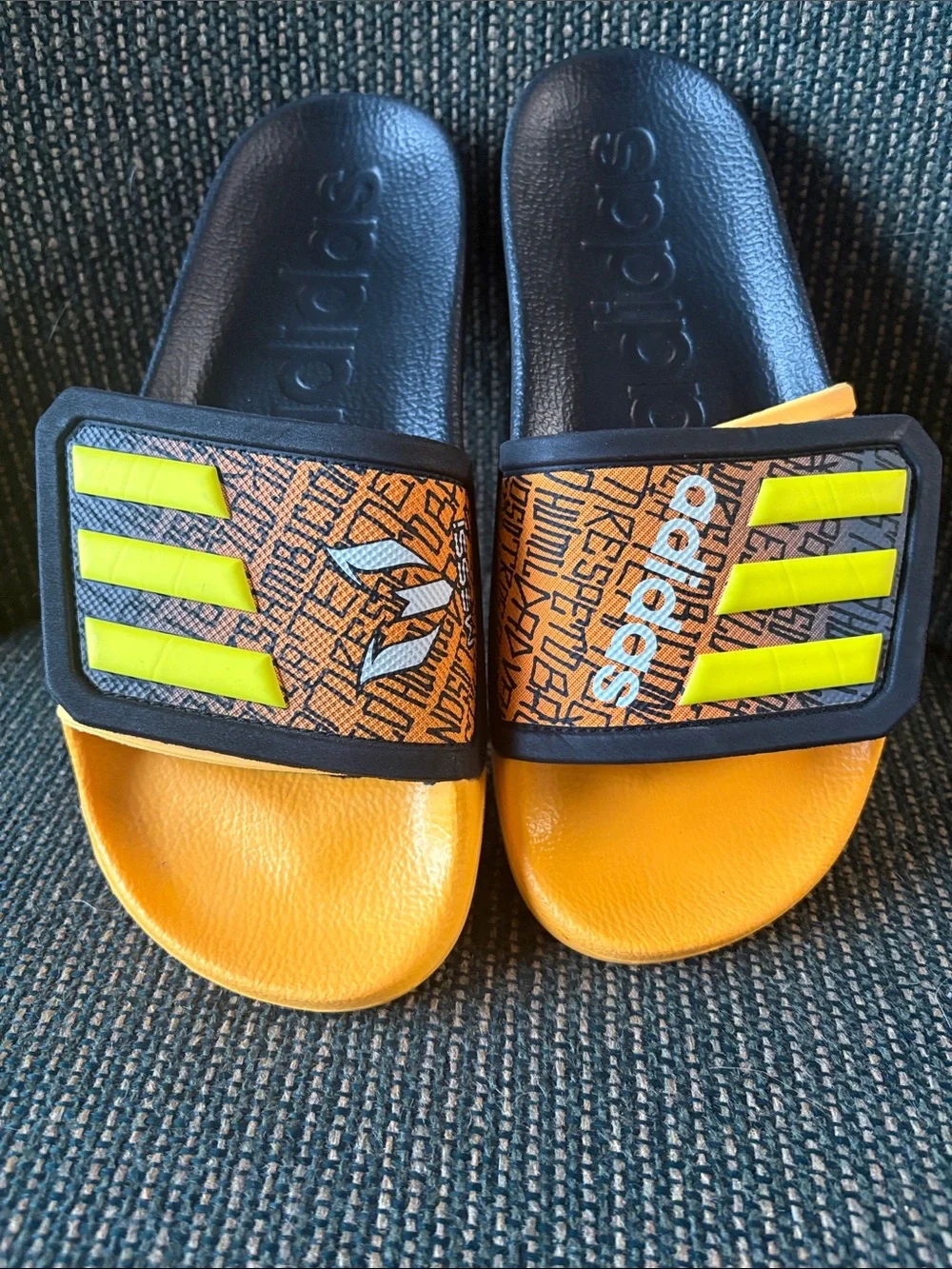 adidas women’s Orange, Black & Yellow Slide Sandals